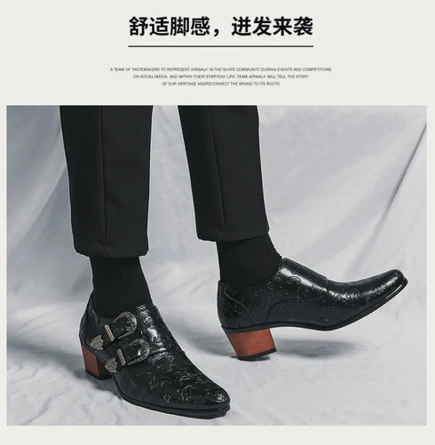 Men's Wedding Shoes Fashion Slim Fit Pointed High Heel Leather Dress Shoes Classic Vintage Style